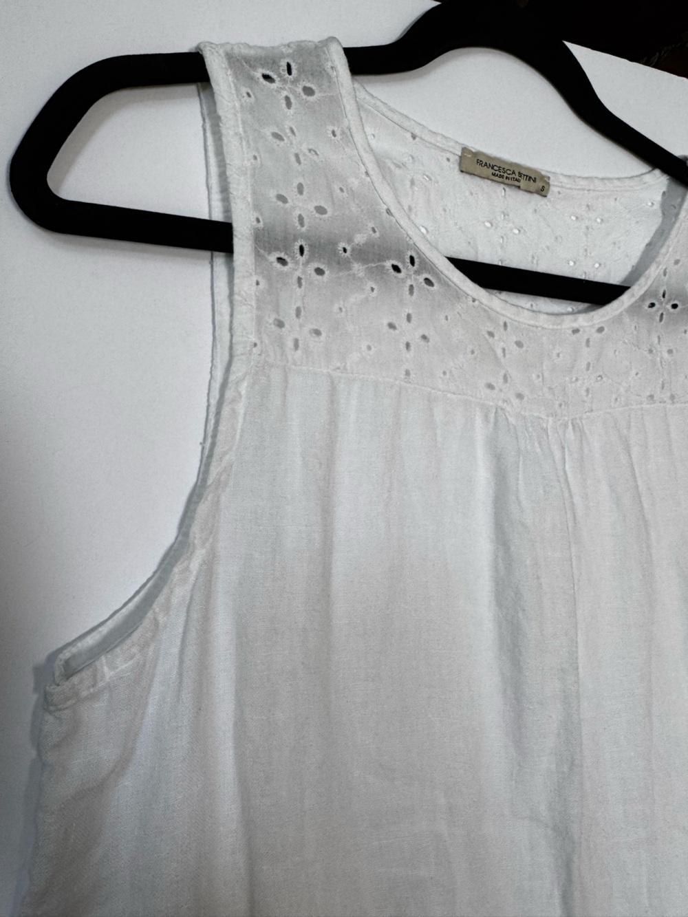FRANCESCA BETTINI Linen Ruffle Eyelet Sleeveless Top White womens size Small - Picture 16 of 16